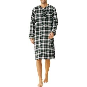 Latuza Men's Nightshirt XXL Black & Green Classic Cotton Flannel Sleep Shirt